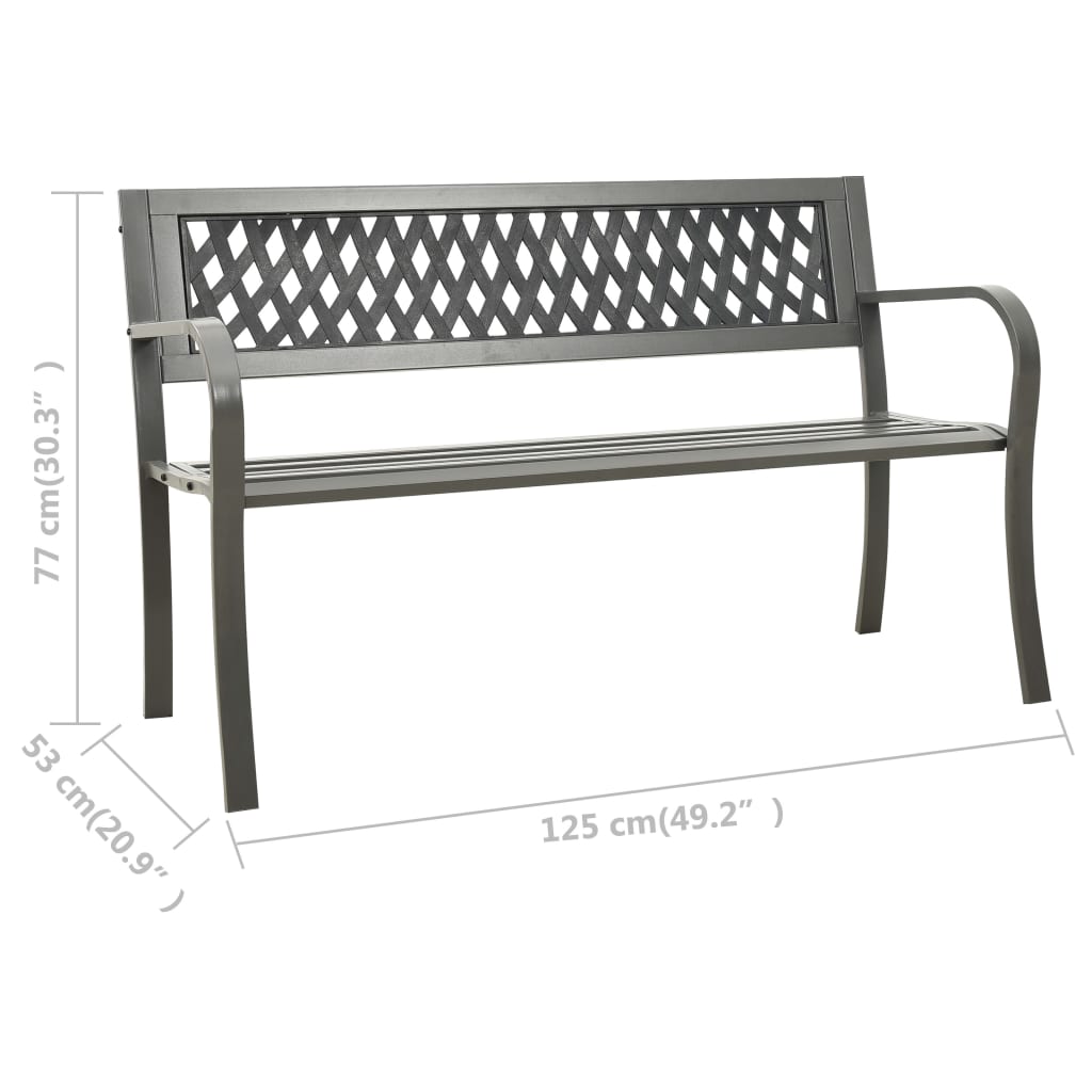 Vrtna klupa 125 cm čelična siva