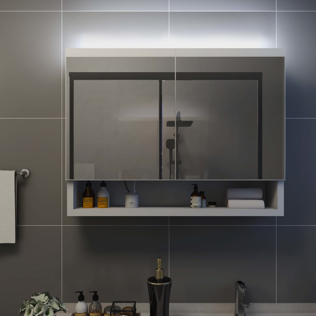 LED kupaonski ormarić s ogledalom bijeli 80 x 15 x 60 cm MDF
