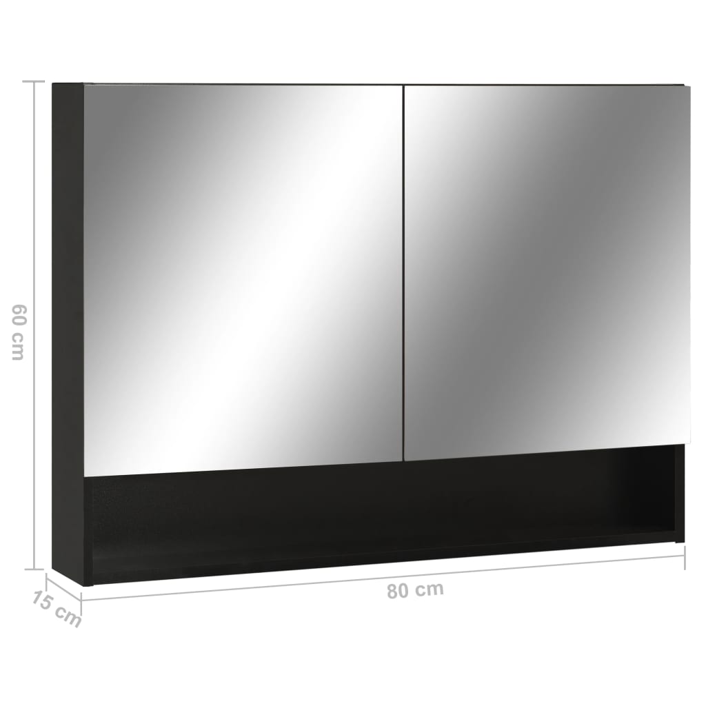 LED kupaonski ormarić s ogledalom crni 80 x 15 x 60 cm MDF