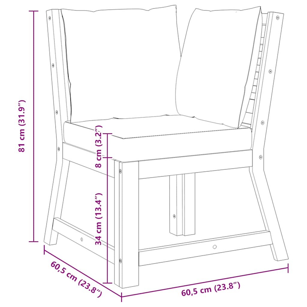 Modularna kutna sofa s krem jastucima masivno bagremovo drvo