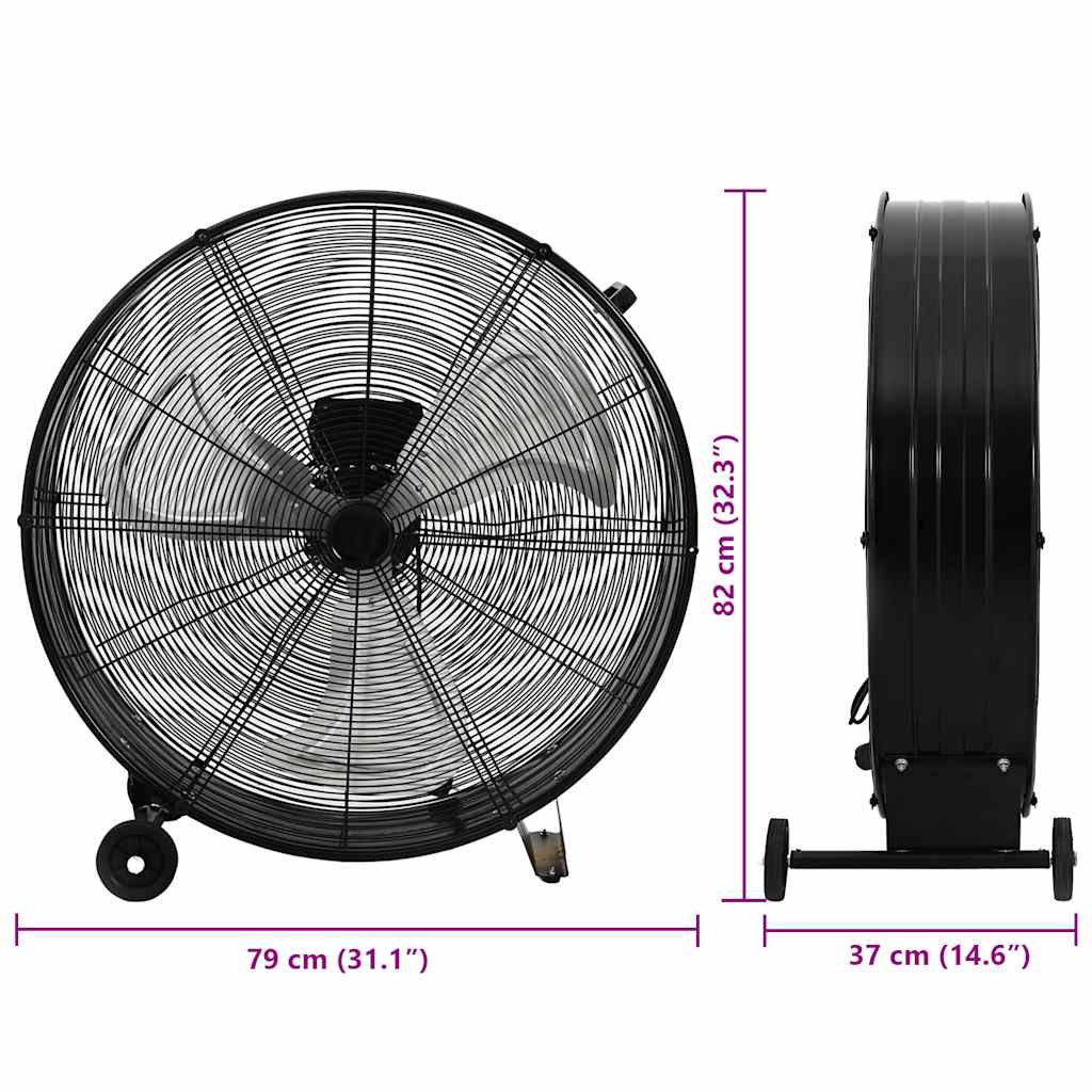 Industrijski ventilator s bubnjem 77 cm 187,7 W crni