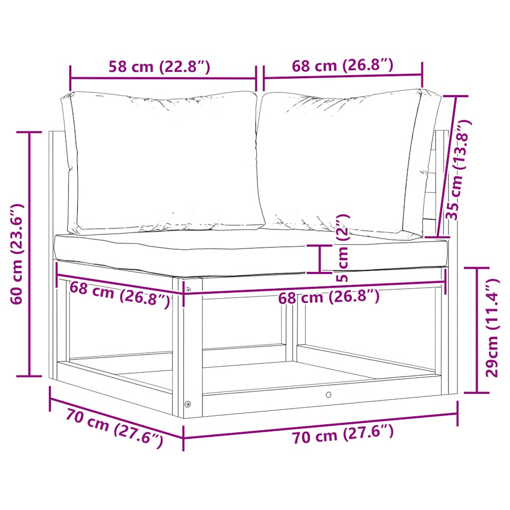 Modularna kutna sofa i krem bijeli jastuci bagremovo drvo