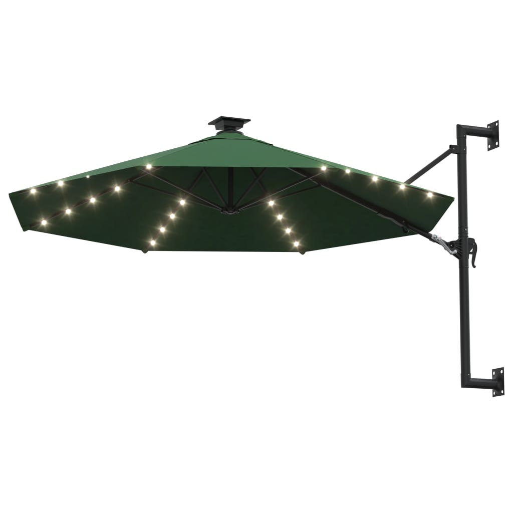 Zidni vrtni suncobran s LED svjetlima 300 cm zeleni