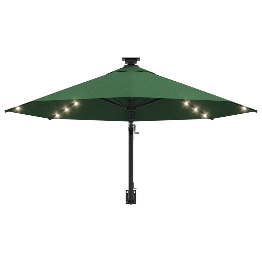 Zidni vrtni suncobran s LED svjetlima 300 cm zeleni