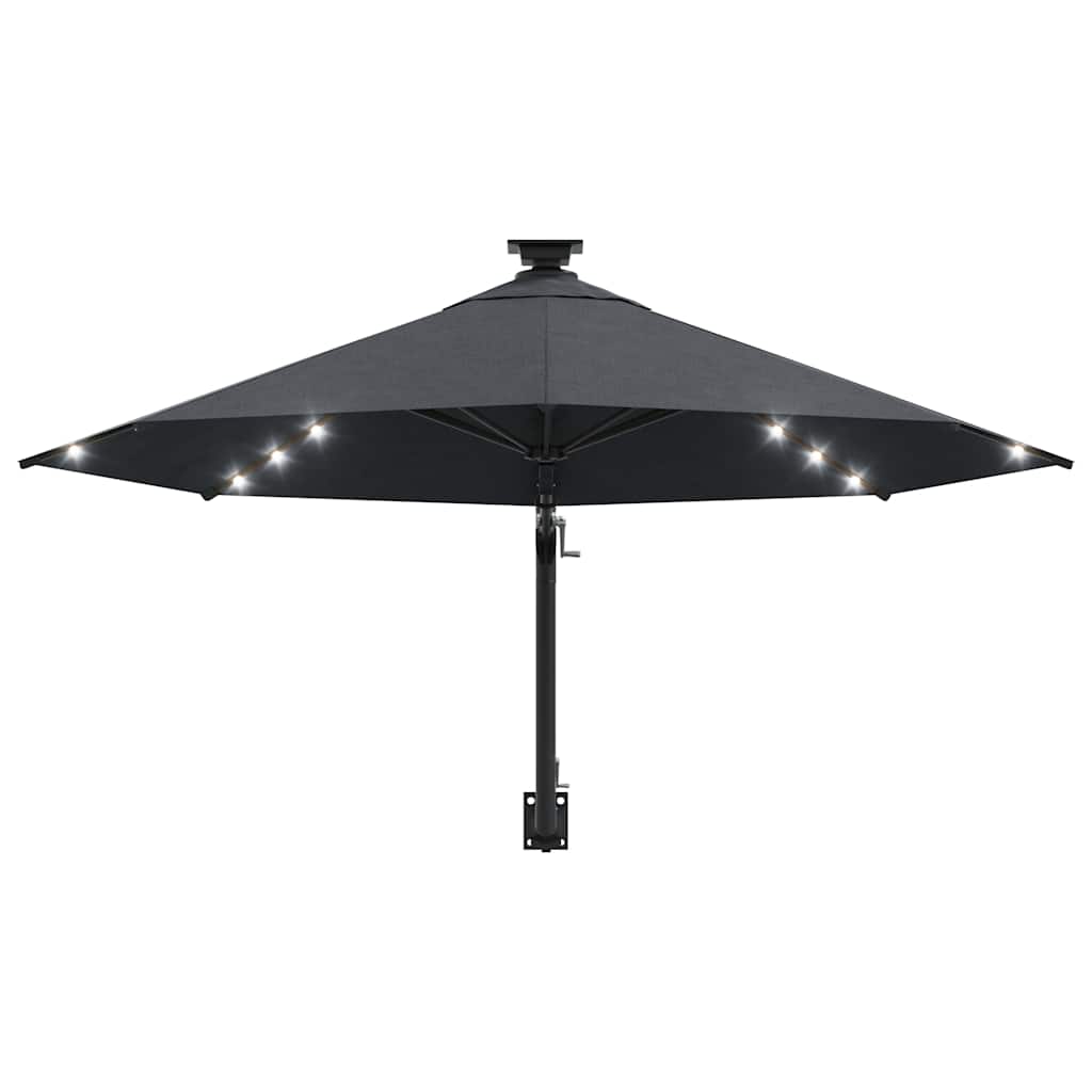 Zidni vrtni suncobran s LED svjetlima 300 cm antracit
