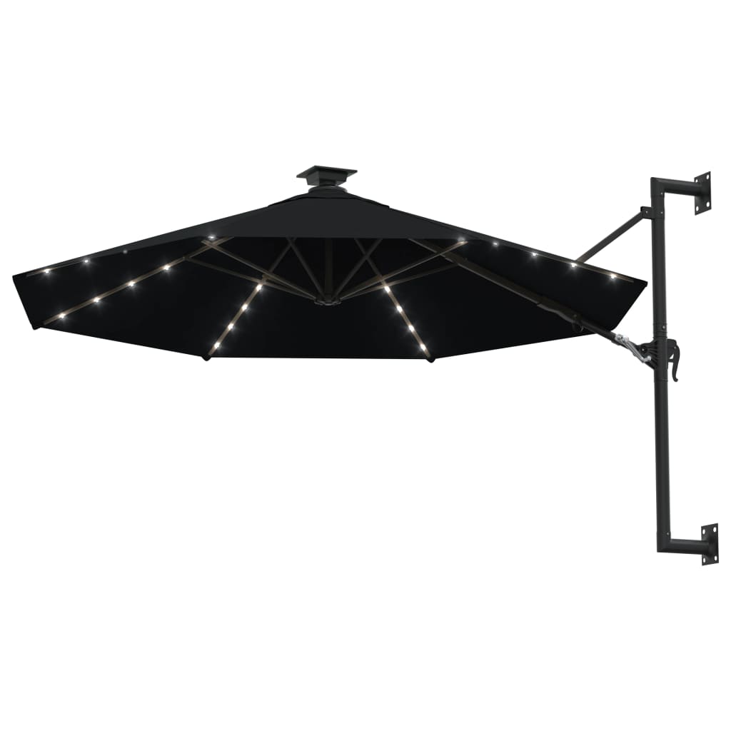Zidni vrtni suncobran s LED svjetlima 300 cm crni