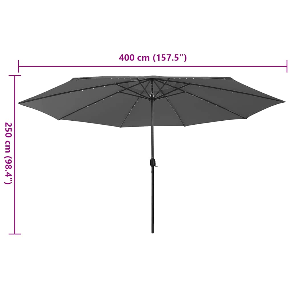 Vrtni suncobran s LED svjetlima 400 cm antracit