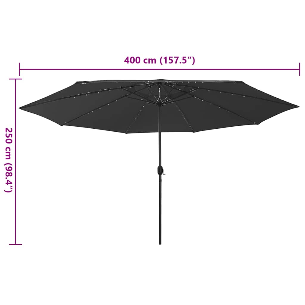 Vrtni suncobran s LED svjetlima 400 cm crni
