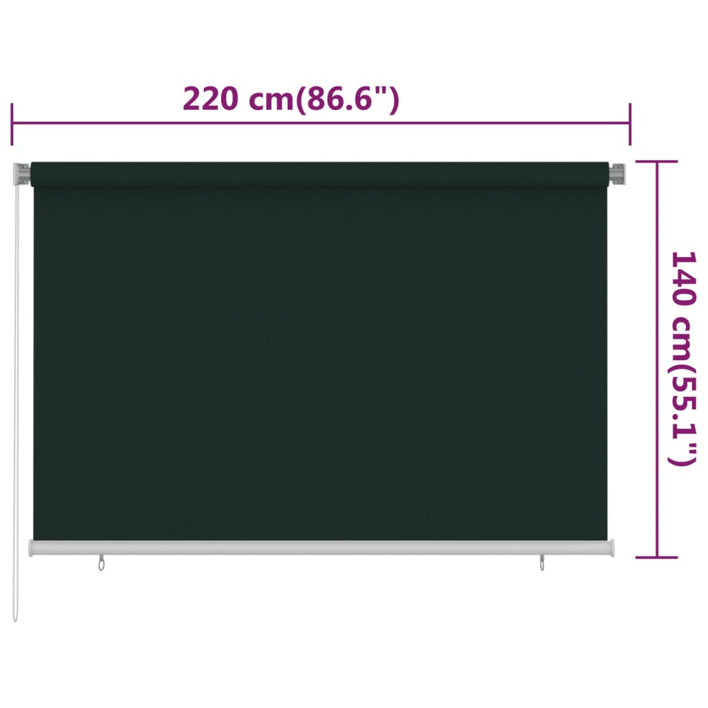 Vanjska roleta za zamračivanje 220 x 140 cm tamnozelena HDPE
