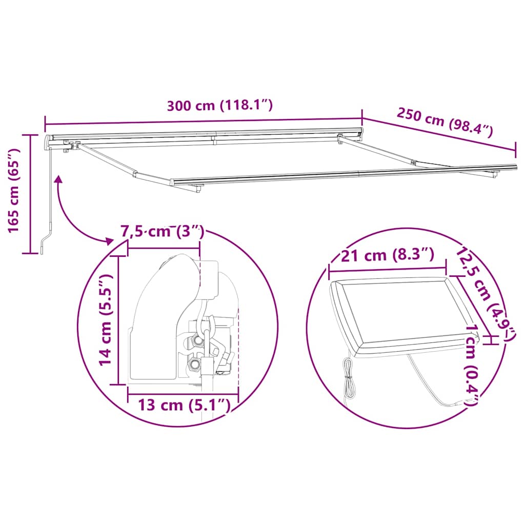 Okvir tende S LED lampica Bijelo 300 x 250 cm Aluminij