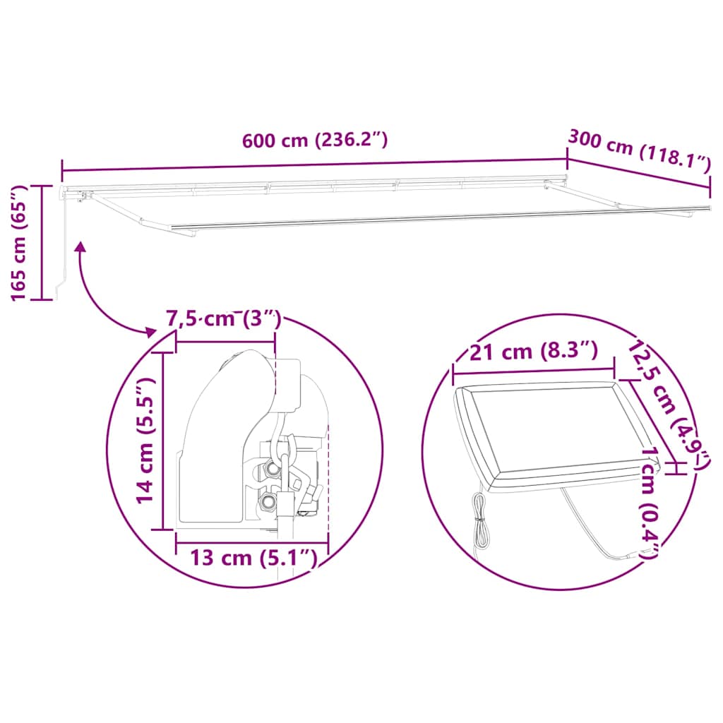 Okvir tende S LED lampica Bijelo 600 × 300 cm Aluminij