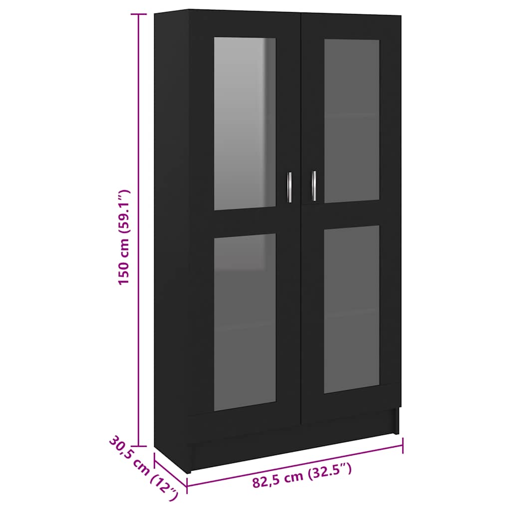 Vitrina crna 82,5 x 30,5 x 150 cm konstruirano drvo