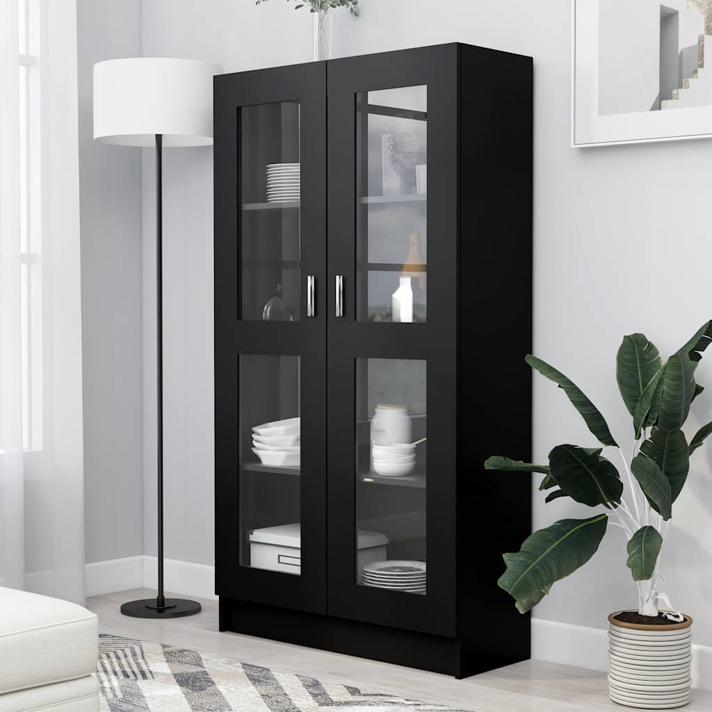 Vitrina crna 82,5 x 30,5 x 150 cm konstruirano drvo