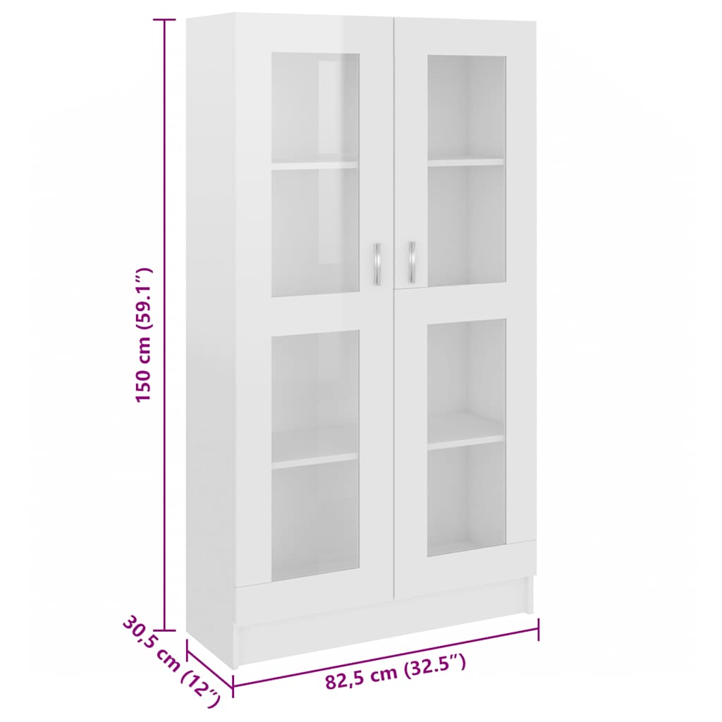 Vitrina bijela visokog sjaja 82,5x30,5x150 cm konstruirano drvo