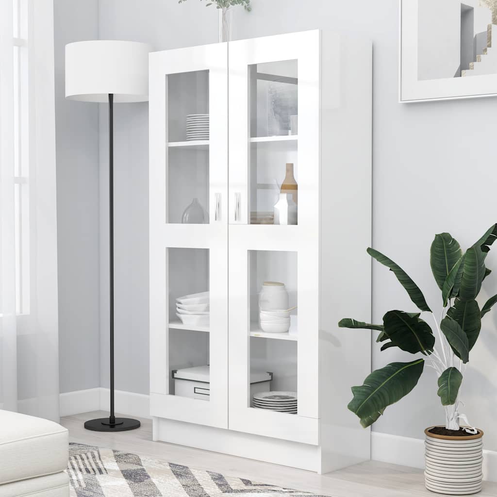 Vitrina bijela visokog sjaja 82,5x30,5x150 cm konstruirano drvo
