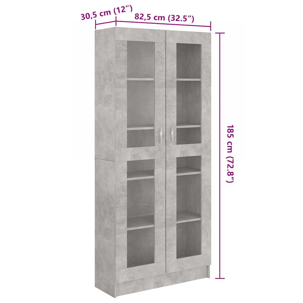 Vitrina siva boja betona 82,5x30,5x185,5 cm konstruirano drvo