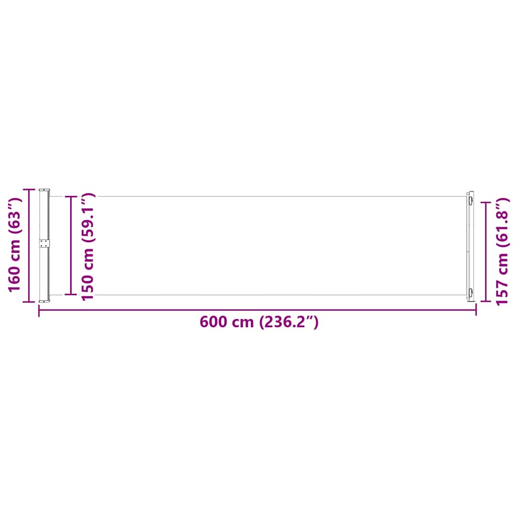 Uvlačiva bočna tenda za terasu 600 x 160 cm krem