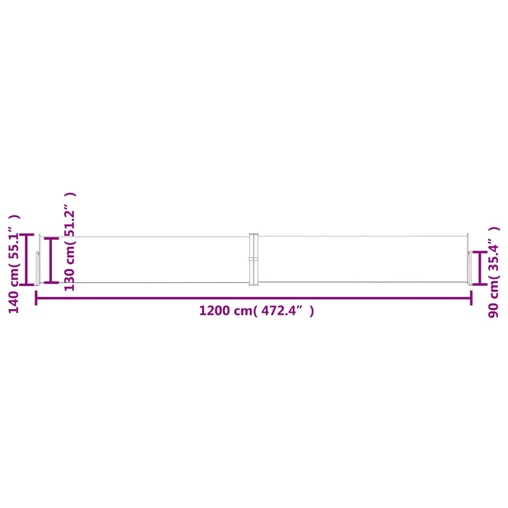 Uvlačiva bočna tenda za terasu 140 x 1200 cm crvena