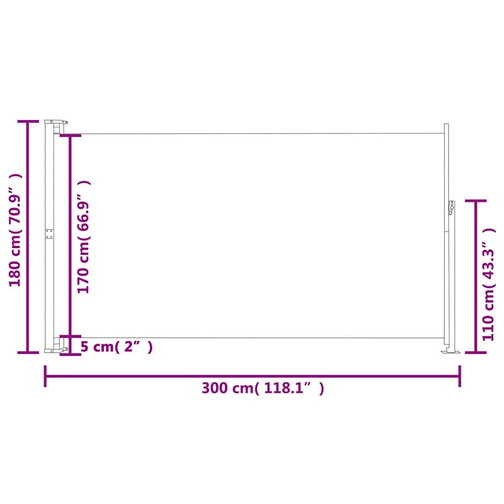 Uvlačiva bočna tenda za terasu 180 x 300 cm crna