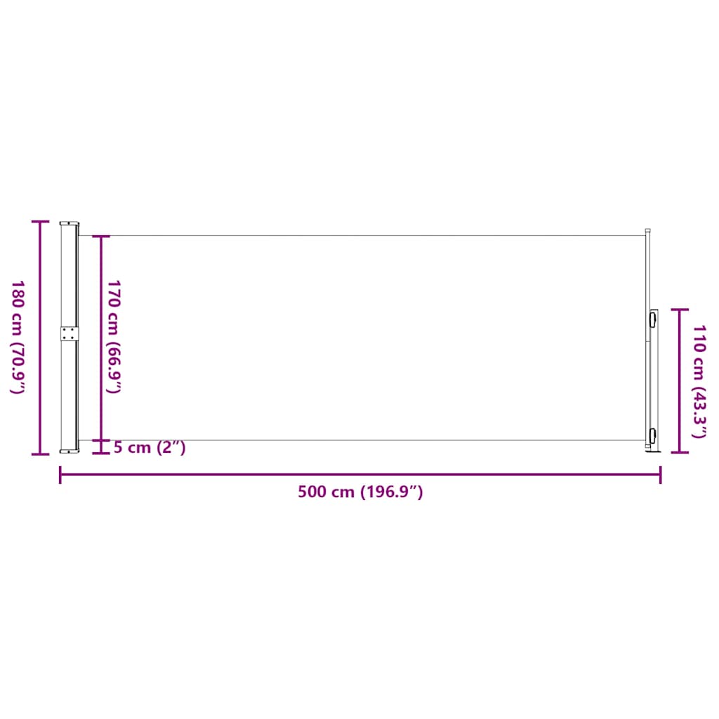 Uvlačiva bočna tenda za terasu 180 x 500 cm krem