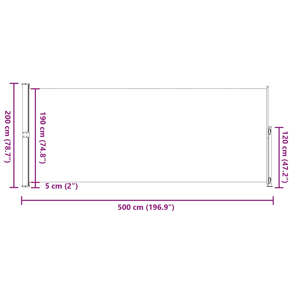 Uvlačiva bočna tenda za terasu 200 x 500 cm siva