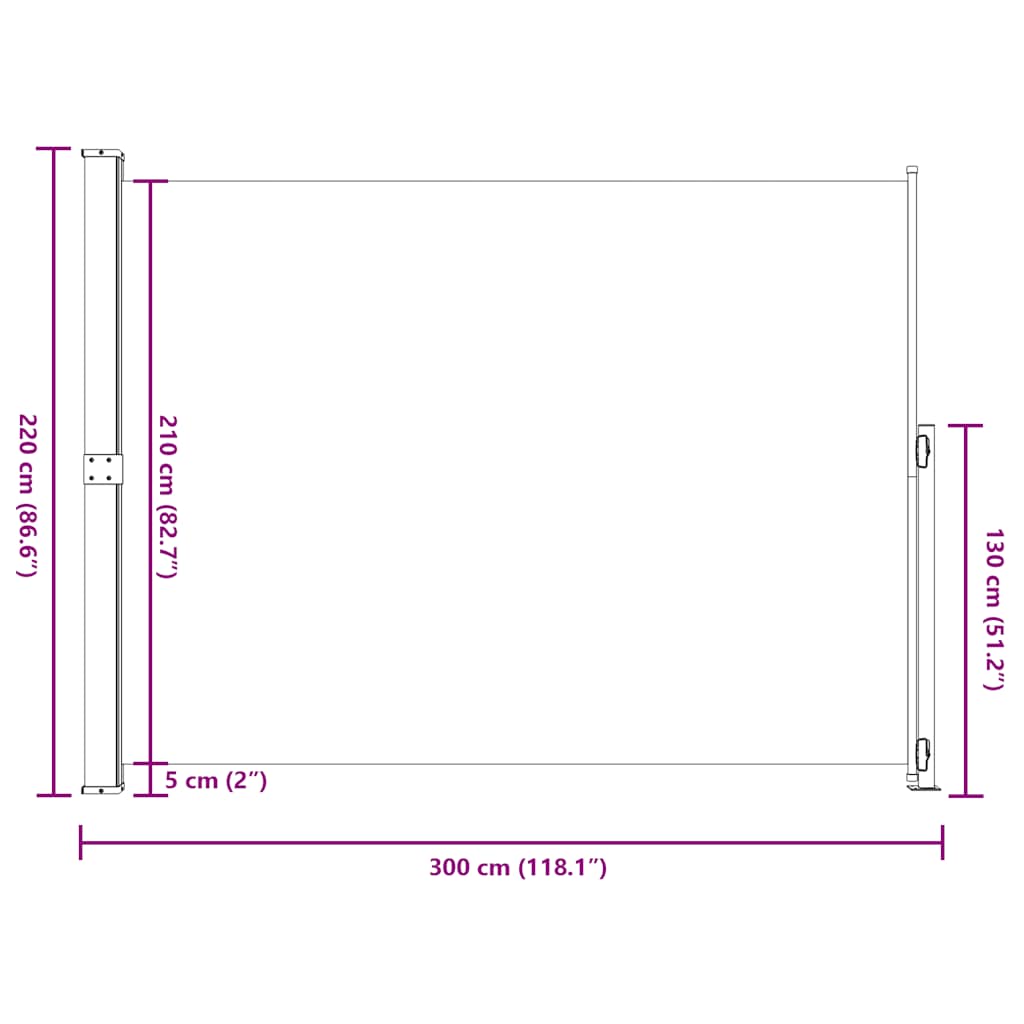 Uvlačiva bočna tenda za terasu 220 x 300 cm crna