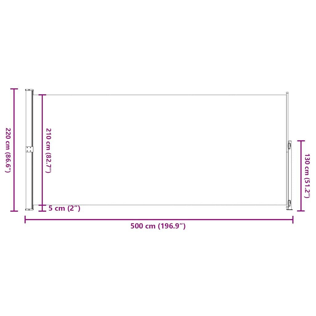 Uvlačiva bočna tenda za terasu 220 x 500 cm smeđa