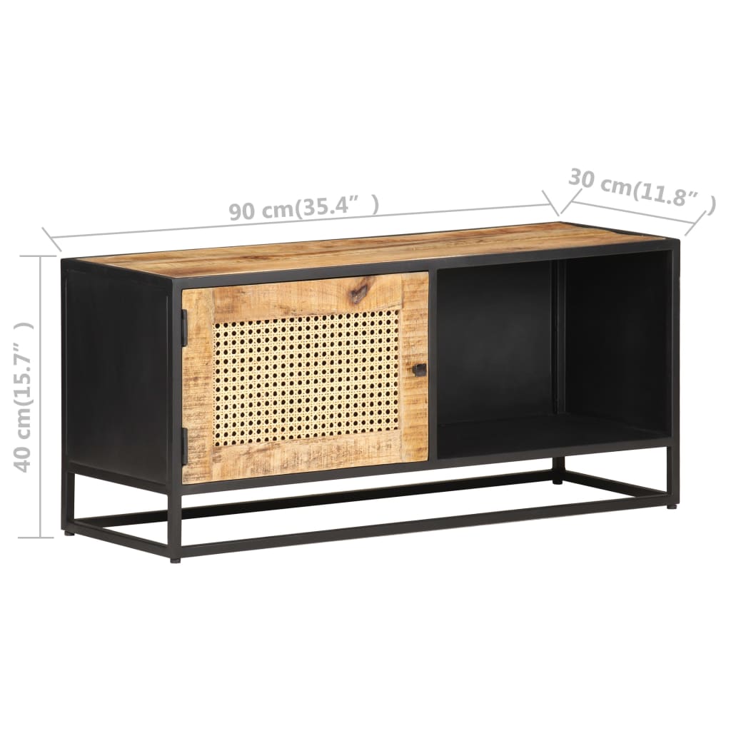 TV ormarić 90x30x40 cm od grubog drva manga i prirodne trske