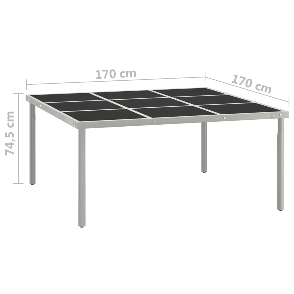 Vrtni blagovaonski stol 170 x 170 x 74,5 cm od stakla i čelika