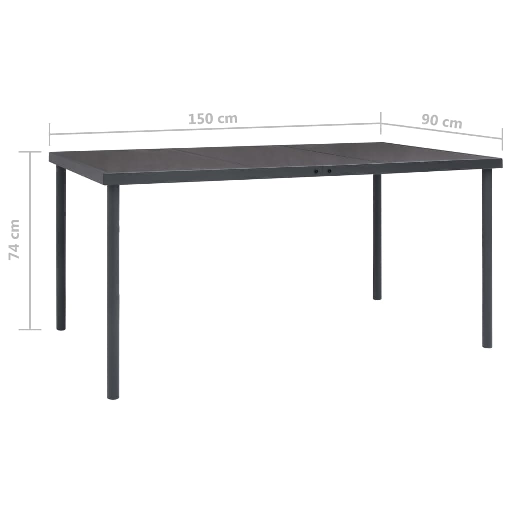 Vrtni blagovaonski stol antracit 150 x 90 x 74 cm čelični