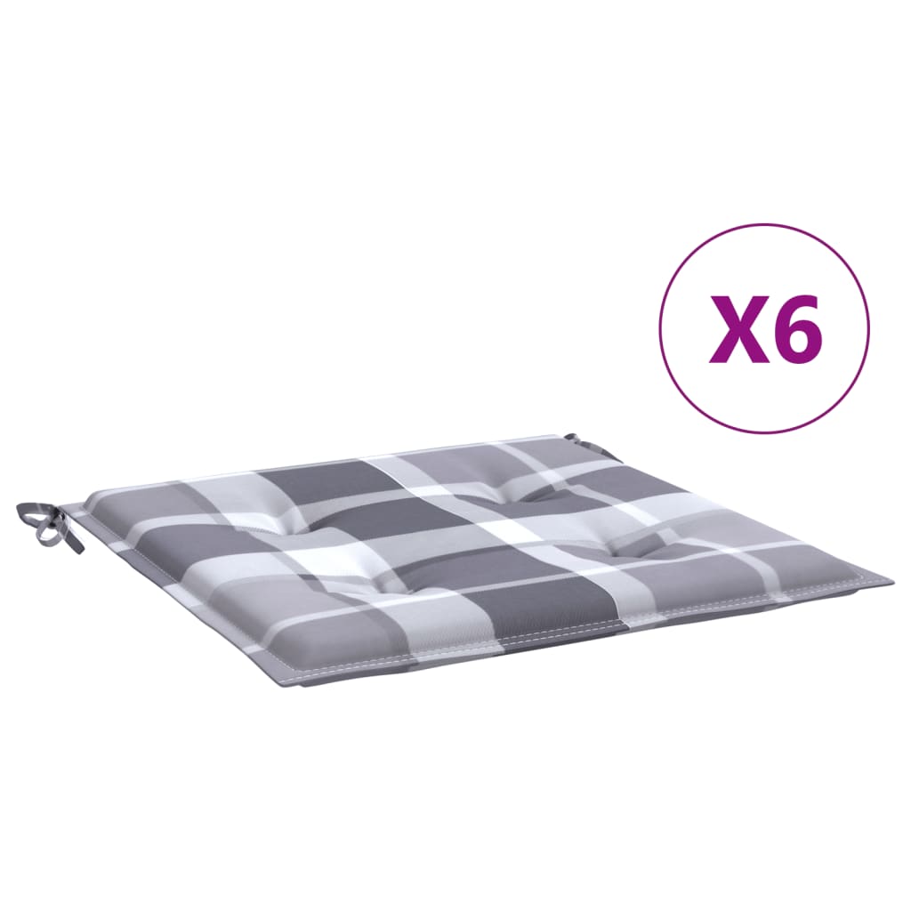 Jastuci za vrtne stolice 6 kom sivi karirani 40x40x4 cm tkanina