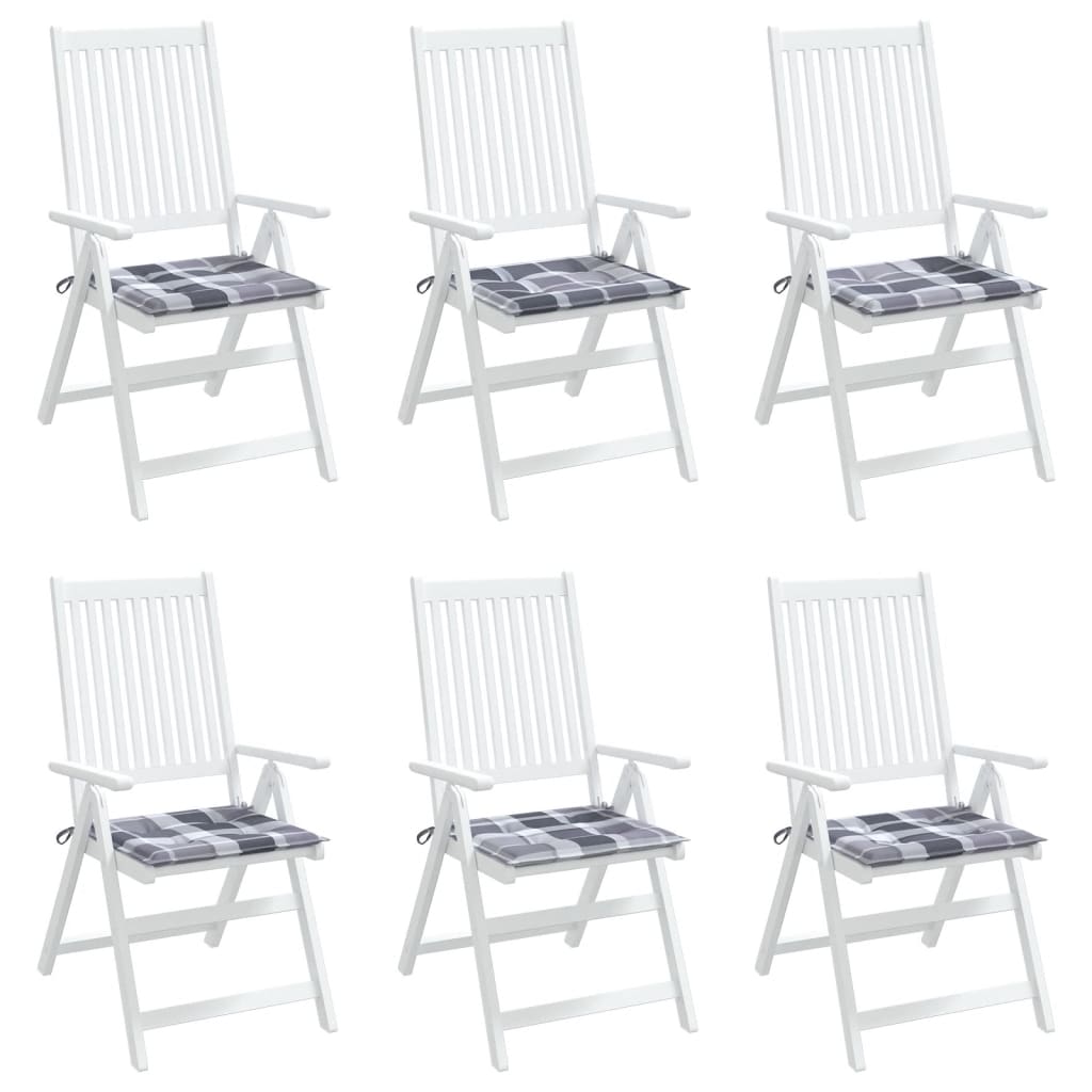 Jastuci za vrtne stolice 6 kom sivi karirani 40x40x4 cm tkanina