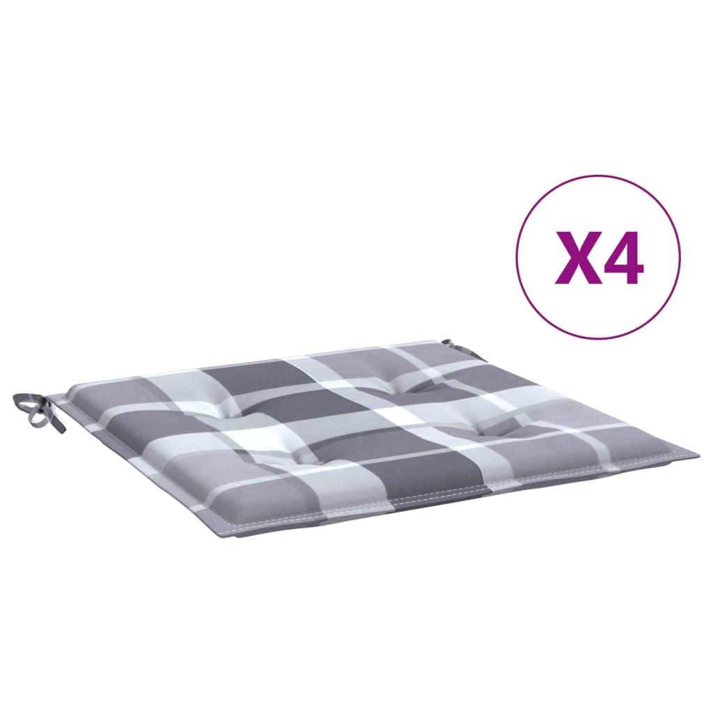 Jastuci za vrtne stolice 4 kom sivi karirani 50x50x4 cm tkanina