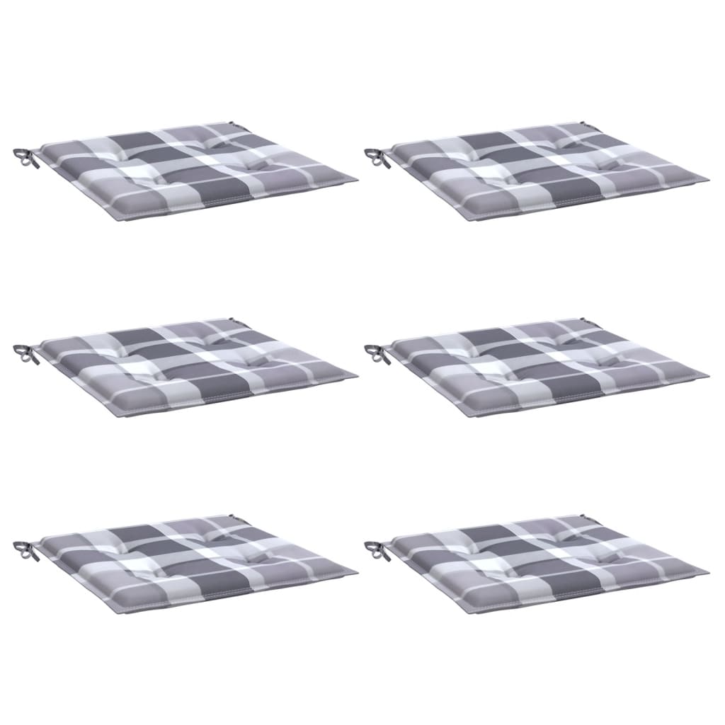 Jastuci za vrtne stolice 6 kom sivi karirani 50x50x4 cm tkanina