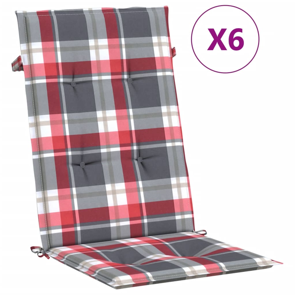 Jastuci za stolice 6 kom crveni karirani 120x50x3 cm od tkanine