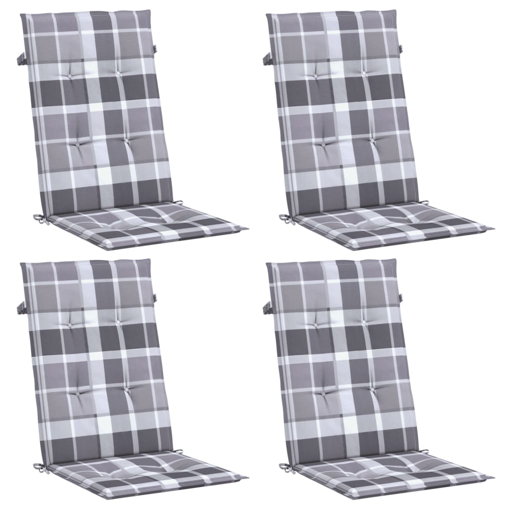 Jastuci za stolice 4 kom sivi karirani 120x50x3 cm od tkanine