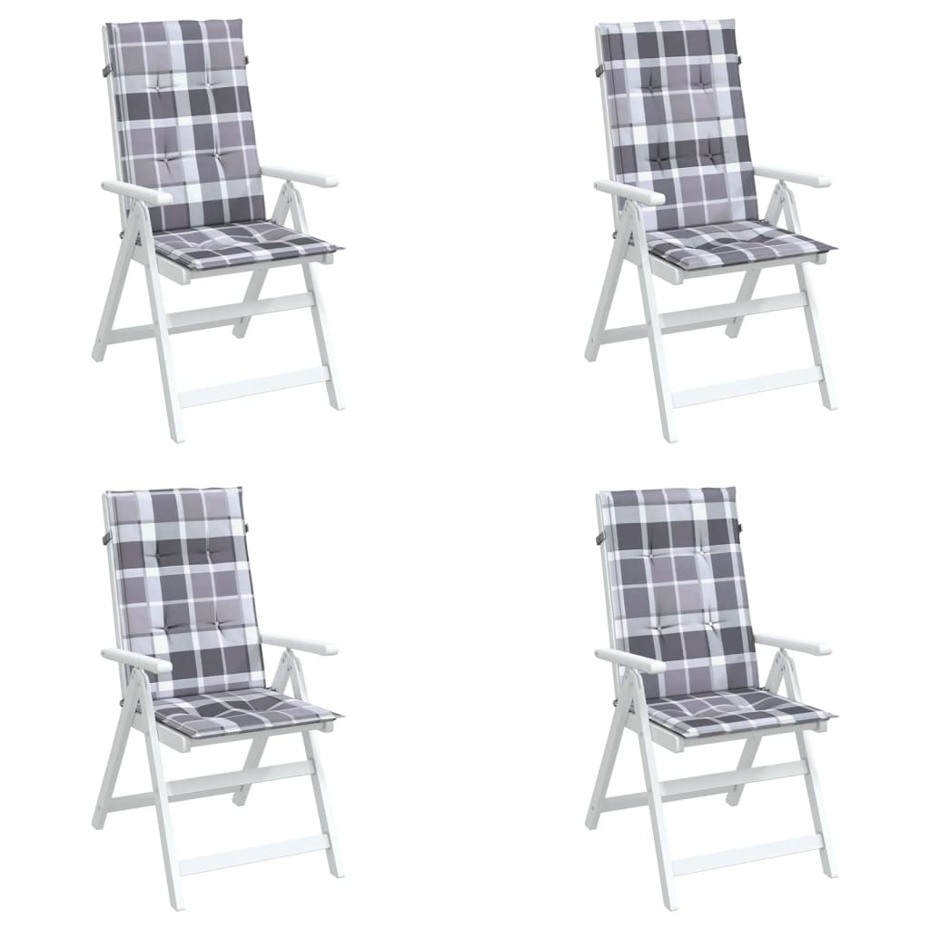 Jastuci za stolice 4 kom sivi karirani 120x50x3 cm od tkanine