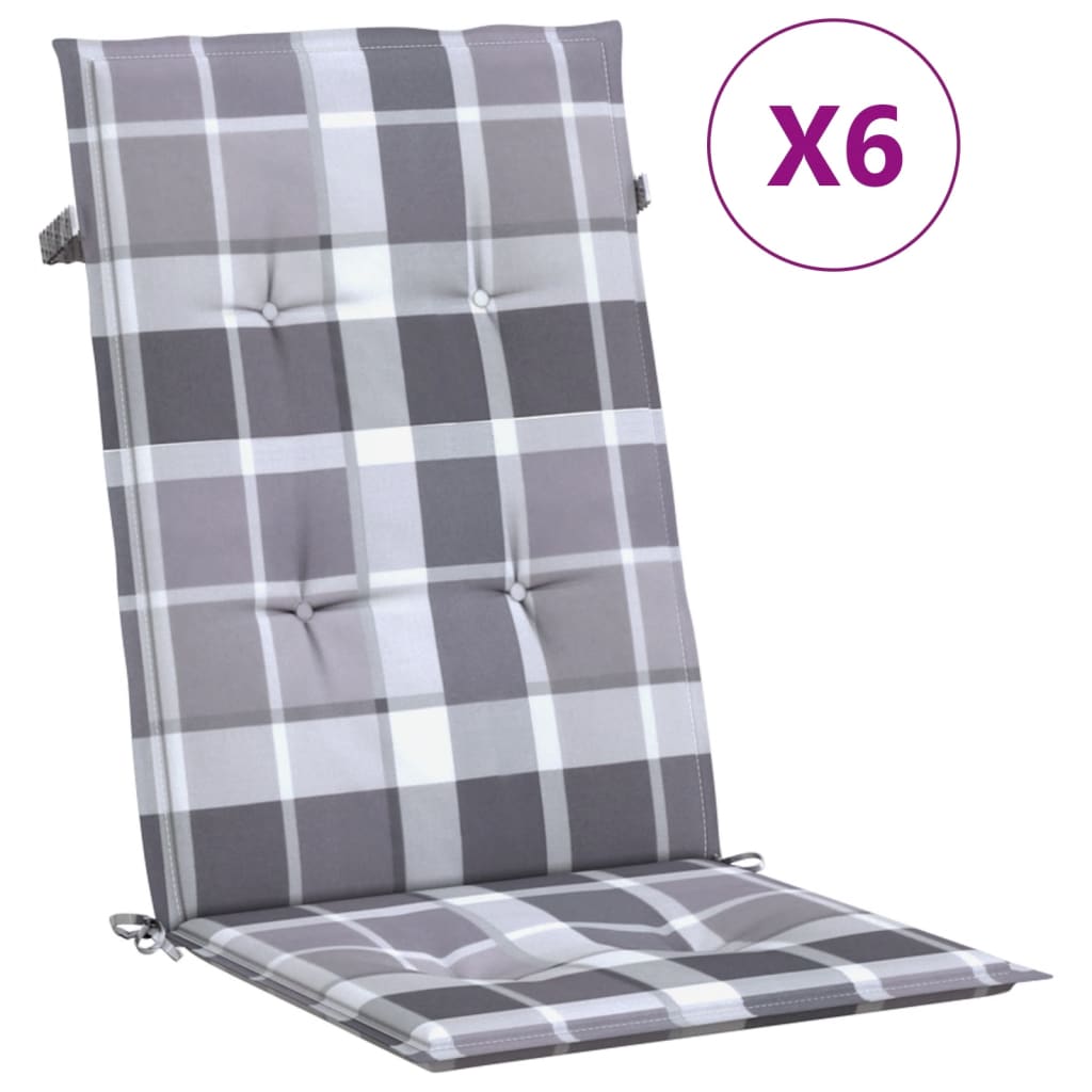 Jastuci za stolice 6 kom sivi karirani 120x50x3 cm od tkanine
