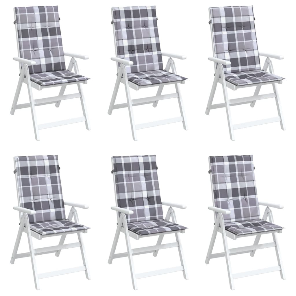 Jastuci za stolice 6 kom sivi karirani 120x50x3 cm od tkanine