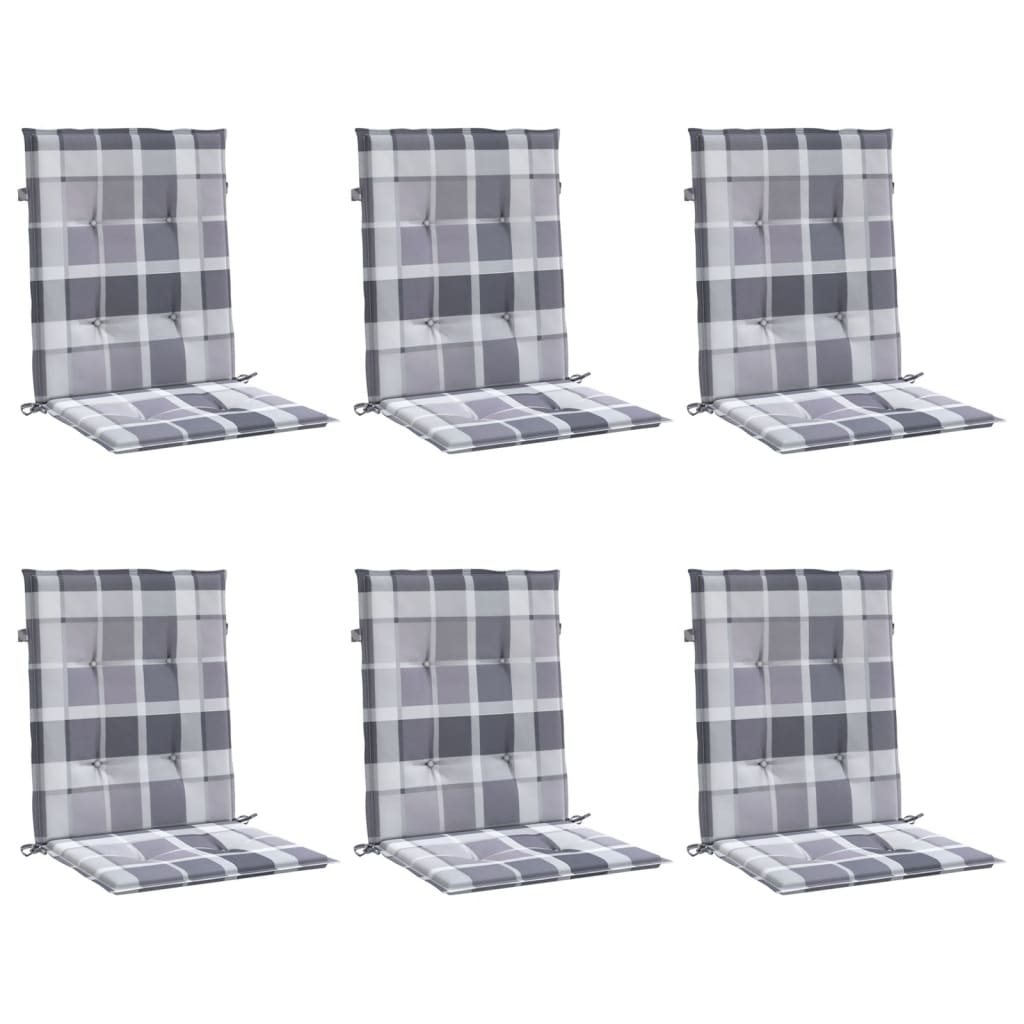 Jastuci za vrtne stolice 6 kom sivi karirani 100x50x3cm tkanine