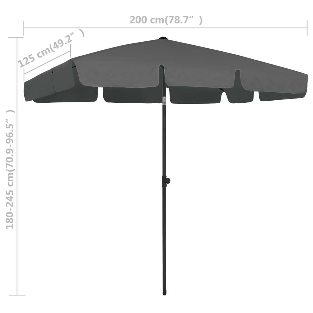 Suncobran za plažu antracit 200 x 125 cm