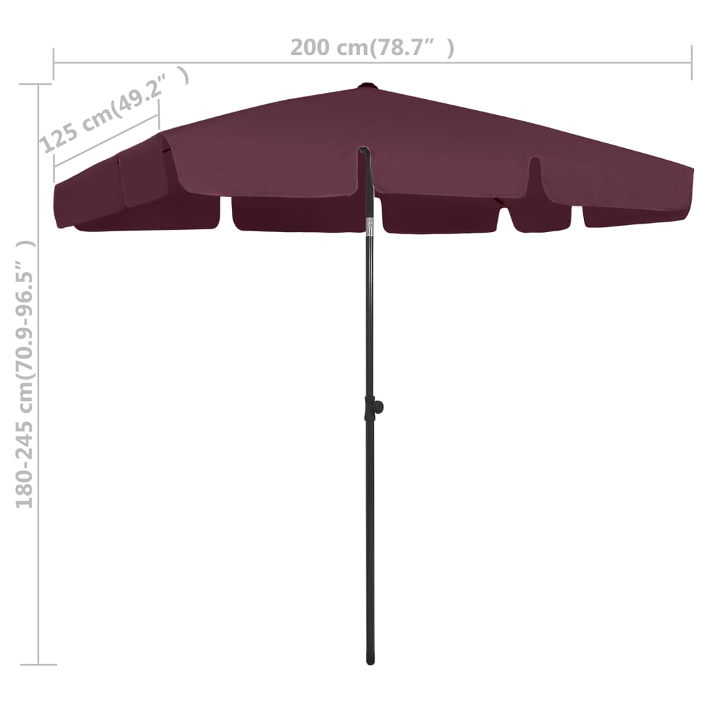 Suncobran za plažu bordo 200 x 125 cm