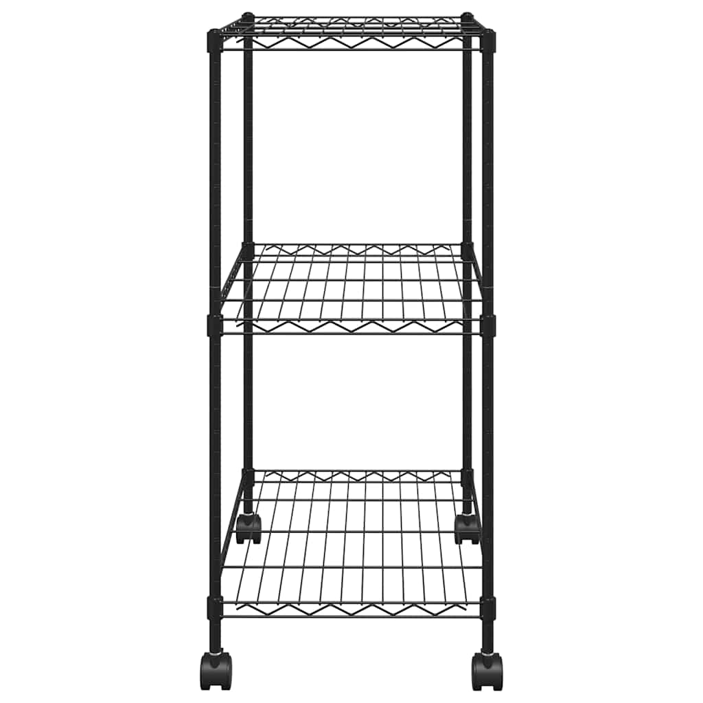 Stalak za pohranu s 3 razine i kotačima 60x35x81 cm crni 150 kg
