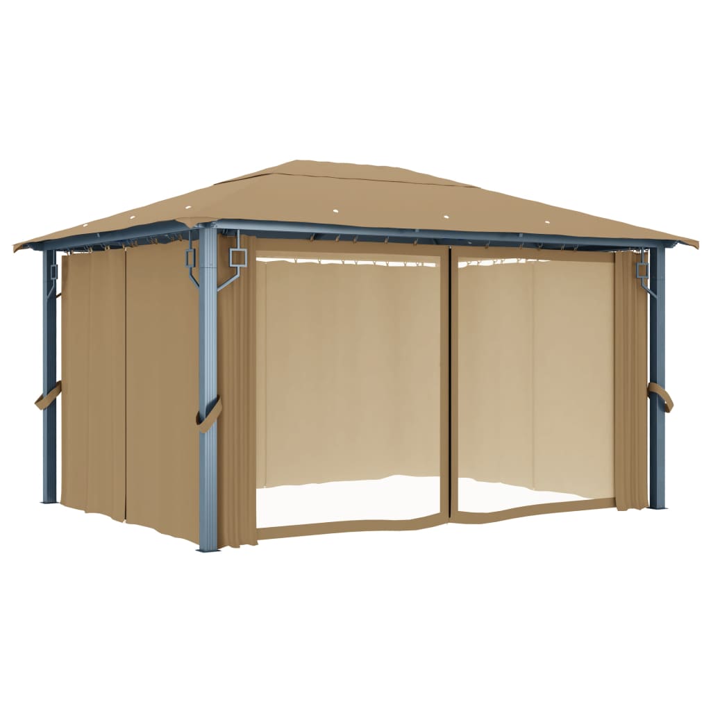 Sjenica sa zastorom 400 x 300 cm smeđe-siva aluminijska