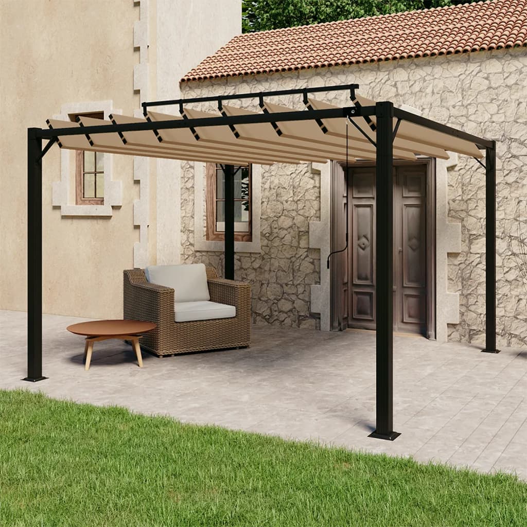 Sjenica s rešetkastim krovom 3x3 m smeđe-siva tkanina/aluminij