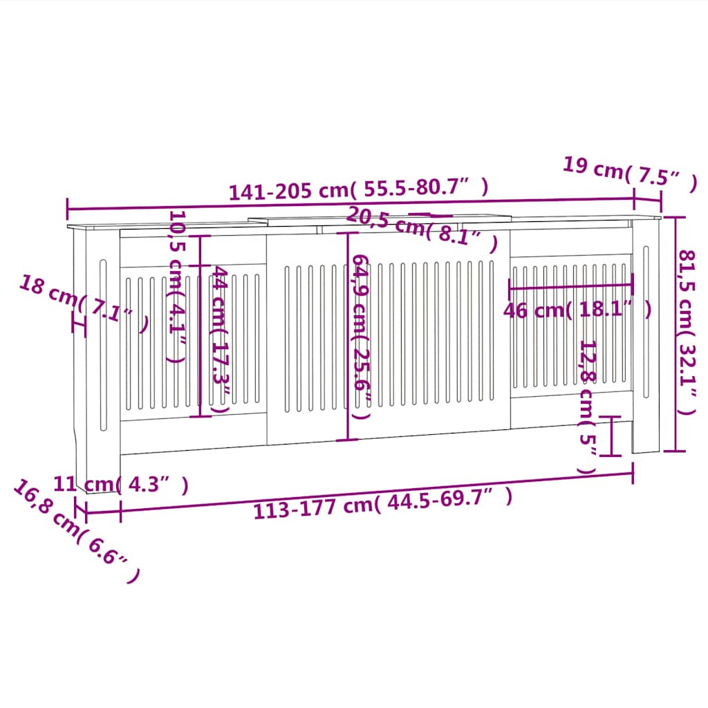 Pokrov za radijator MDF sivi 205 cm