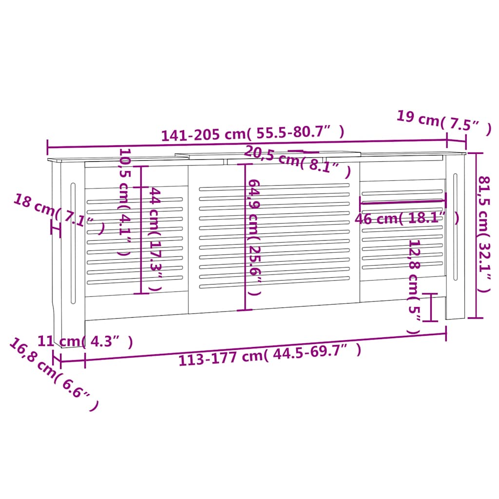 Pokrov za radijator MDF bijeli 205 cm