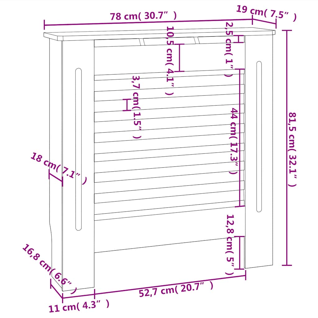 Pokrov za radijator MDF bijeli 78 cm