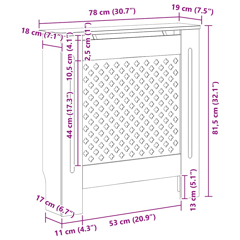 Pokrov za radijator MDF bijeli 78 cm