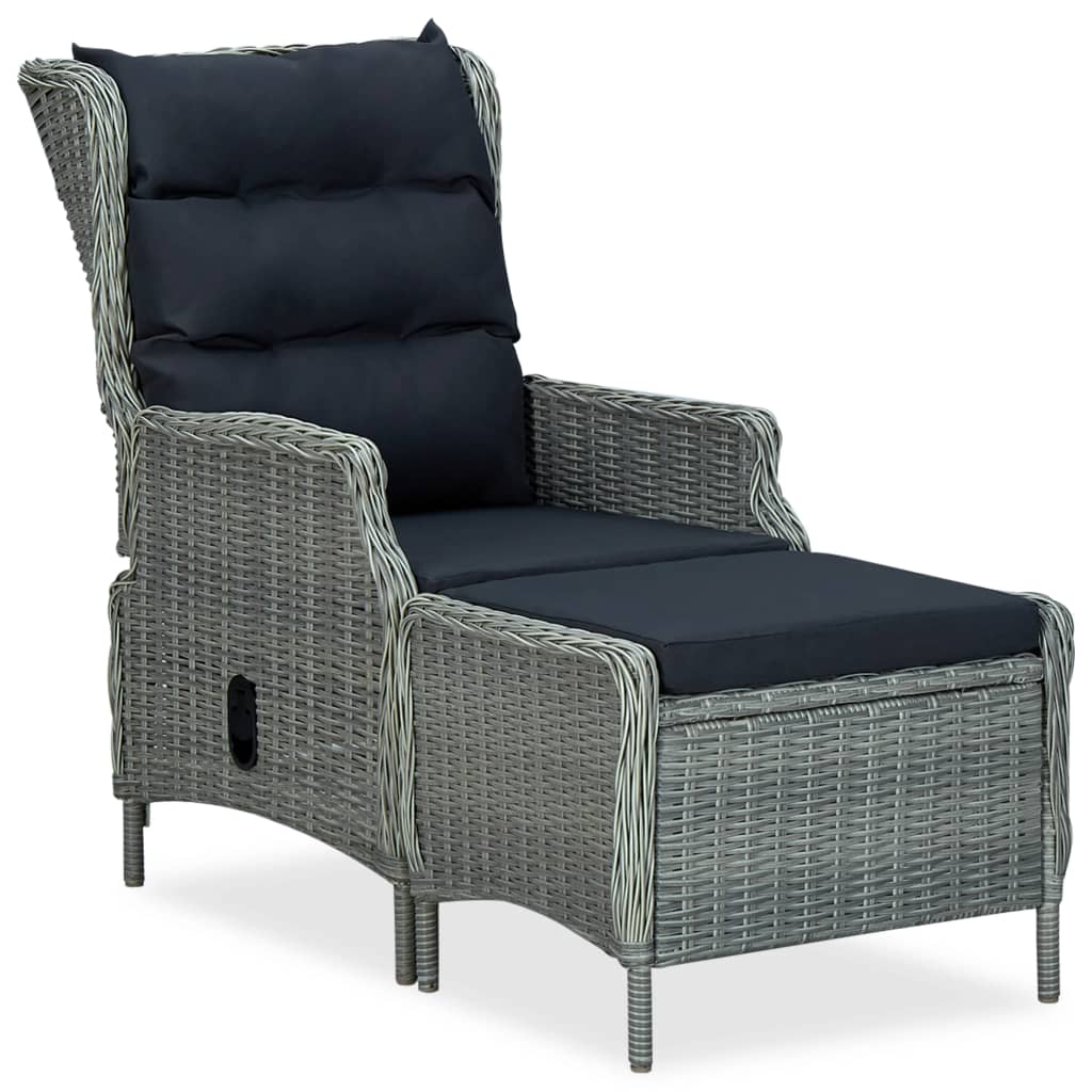 Vrtni naslonjač od poliratana s osloncem za noge svjetlosivi